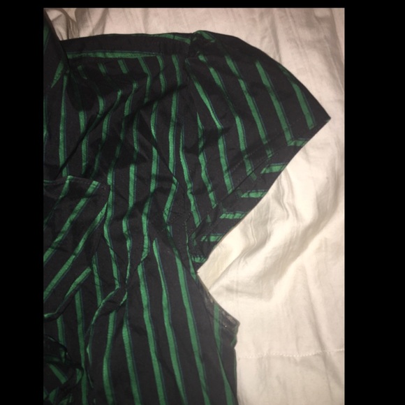 Express Green and Black stripe faux Button top - Picture 5 of 8